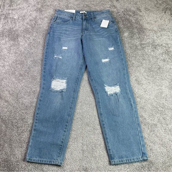 BP Mom Jeans Women's 27 Blue Light Wash High Rise Straight Leg Distressed - Picture 1 of 11